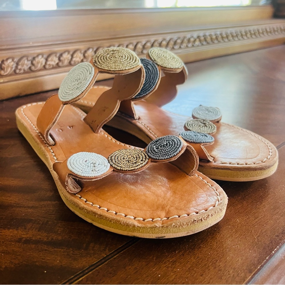 Laurence Dacade Spiral Beaded Sandals - Blue and Tan - EUC Size 40EU/10US - Picture 6 of 8
